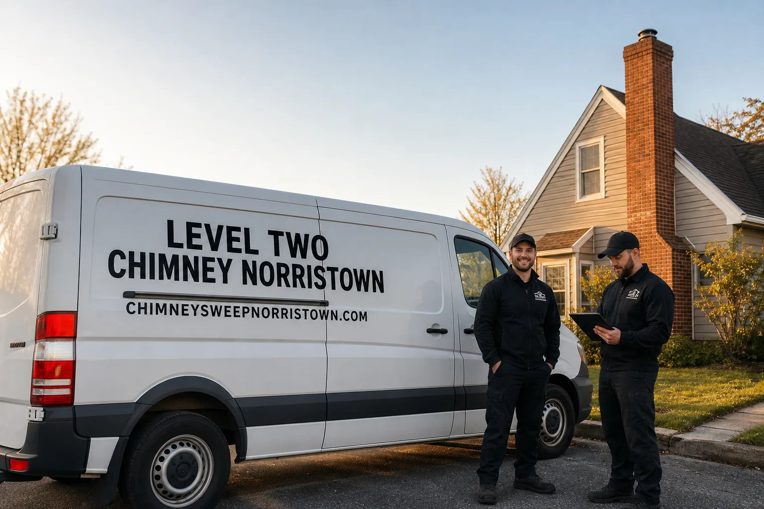 Level Two Chimney Norristown chimney cleaning service vehicle and crew in Norristown, PA